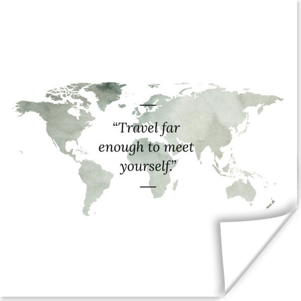 MuchoWow Poster Weltkarte - Aquarell - Zitat 75x75 cm - Wand Dekoration