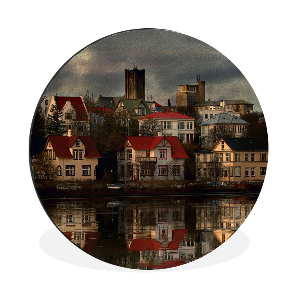 MuchoWow Aluminium Wandkreis Reykjavik bei Nacht Ø 90 cm Wanddeko Modern Wohnzimmer - Mauerkreis - Wandbilder - Runde Bild - Bild aus Aluminium ...
