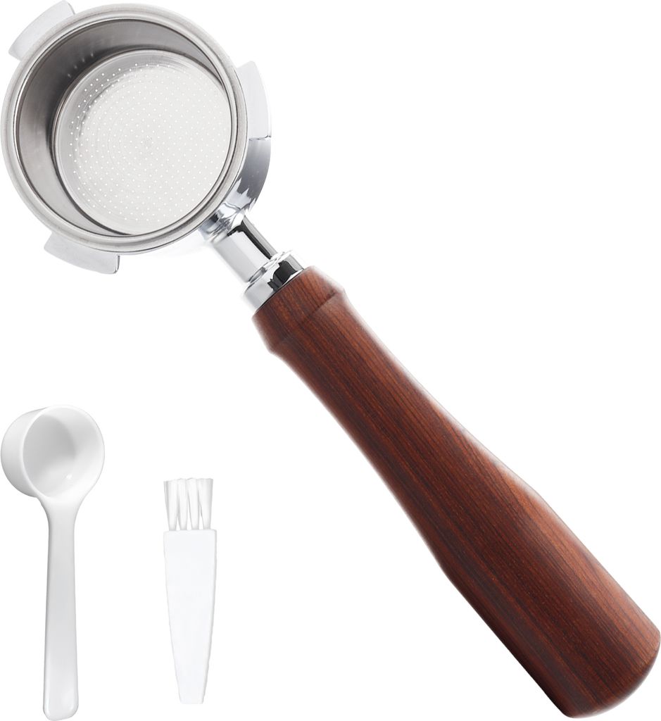 51 mm Bodenloser Siebtraeger mit 3 Ohren, Edelstahlkorb und Massivholzgriff, Siebtraeger-Ersatzteile, kompatibel mit Delonghi EC685/EC680 Maschine