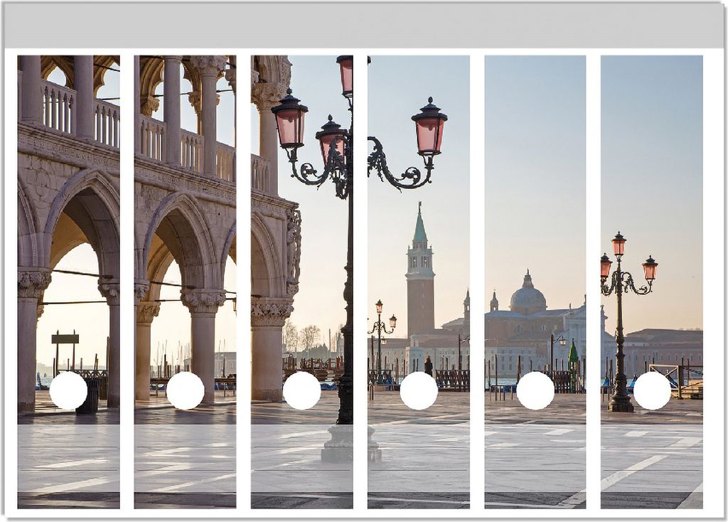 Wallario Ordnerrücken Sticker, selbstklebend für breite Ordner, 6 Stück, Motiv Venedig - Dogenpalast, Markusplatz und San Giorgio Maggiore II