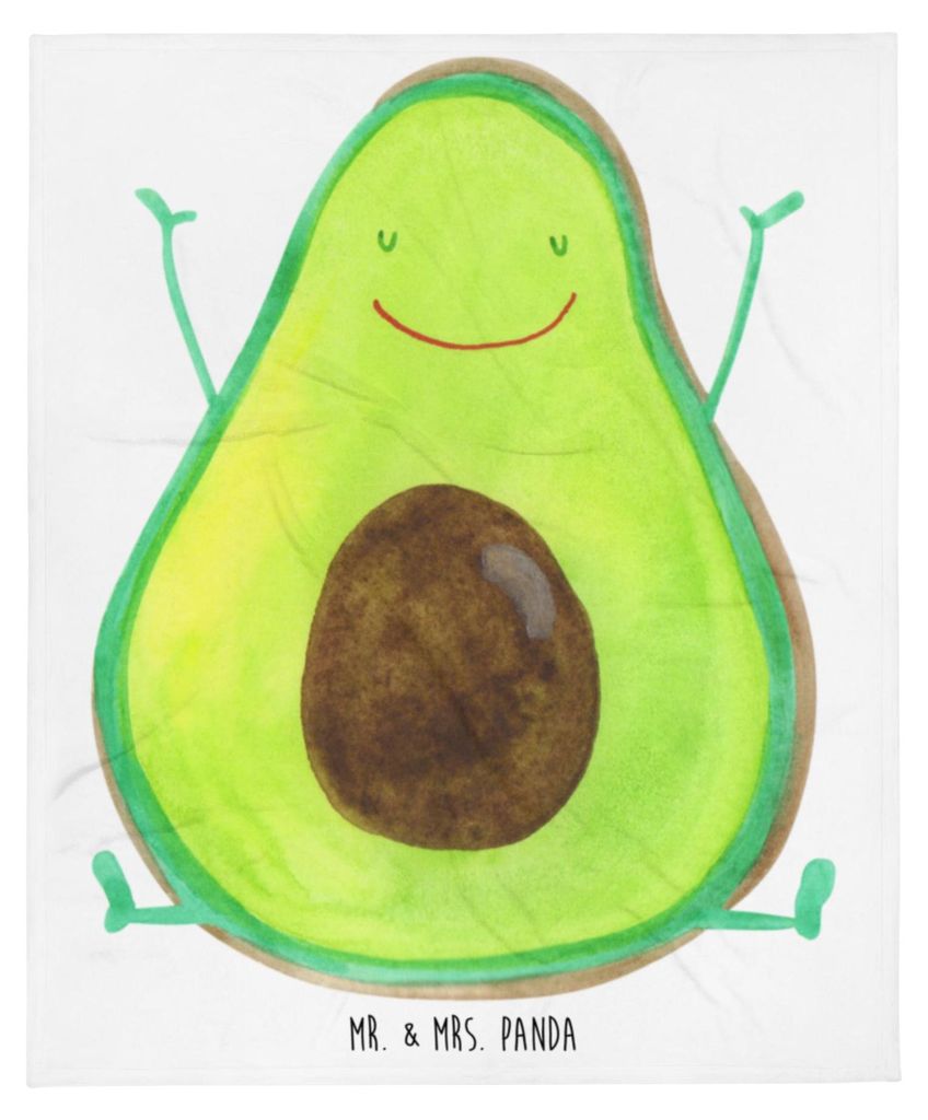 Mr. & Mrs. Panda Bettüberwurf Avocado Glücklich - Weiß - Geschenk, Bettdecke, Freude, Frucht, Wohndecke, Kuscheldecke, Decke, Chaos, Tagesdecke,...