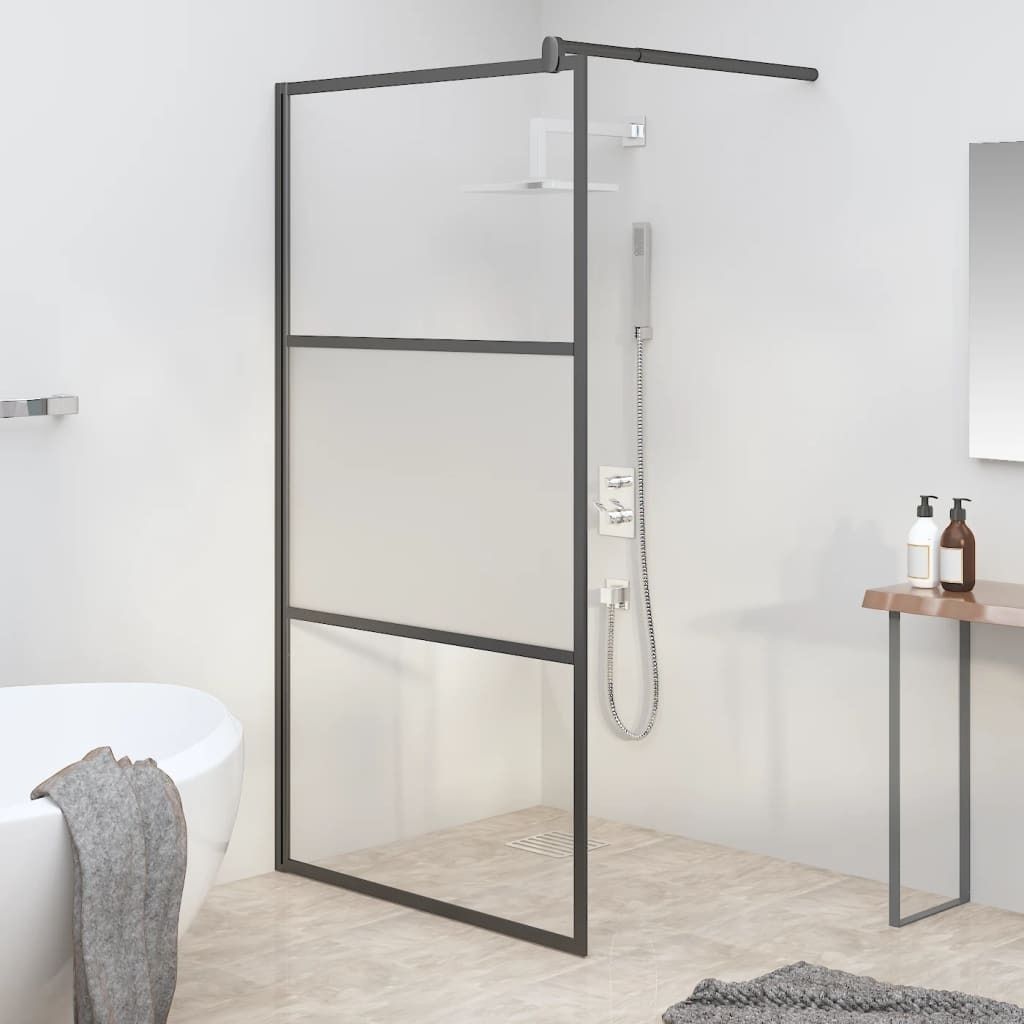 The Living Store Duschwand für Walk-In Dusche 100x195cm ESG Halbmattiert Schwarz