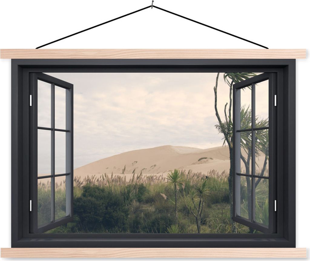 MuchoWow Textilposter Ansicht - Düne - Grün 120x80 cm mit holzfarbenen Rahmen - Aufhängeset