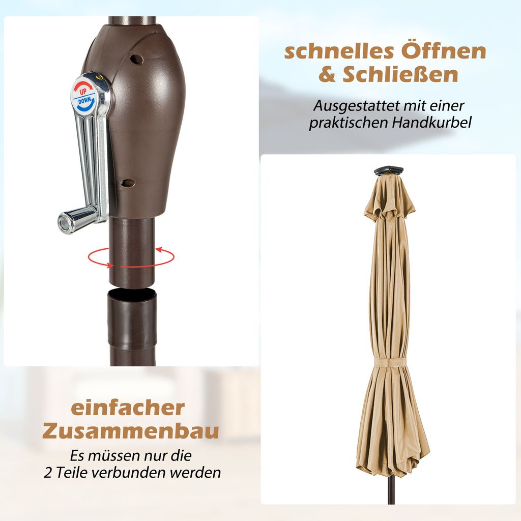 COSTWAY 300cm Sonnenschirm mit Solar-LED-Beleuchtung Produktbild 7