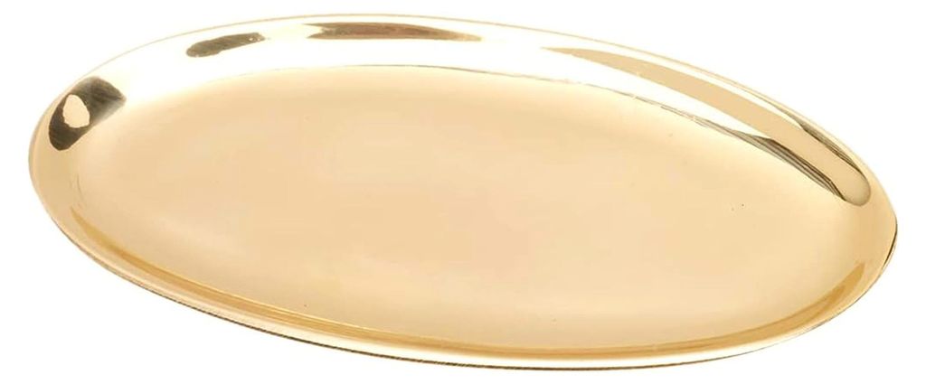 Ovaler Kerzenteller 12x6cm, Designer Dekoteller aus poliertem Messing in Gold
