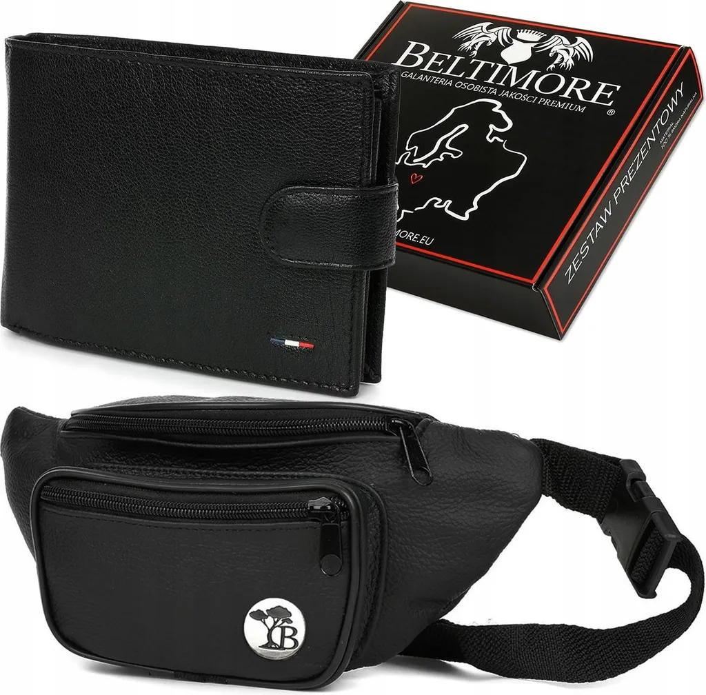 Set Portafoglio Uomo Sottile Beltimore | Eleganza in Vera Pelle Nera