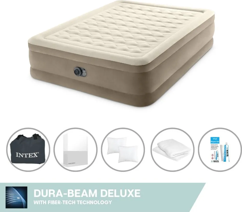 Intex Airbed Matrimoniale Beige 152x203x46 cm Set Completo Offerta - 1