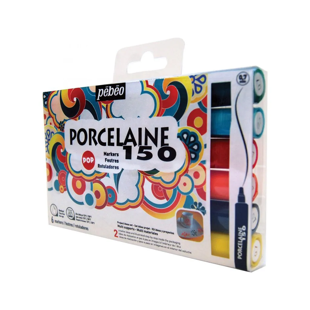 Pebeo Porcelaine 150 Set 6 Marqueurs Pointe Fine 0,7 mm Couleurs Pop