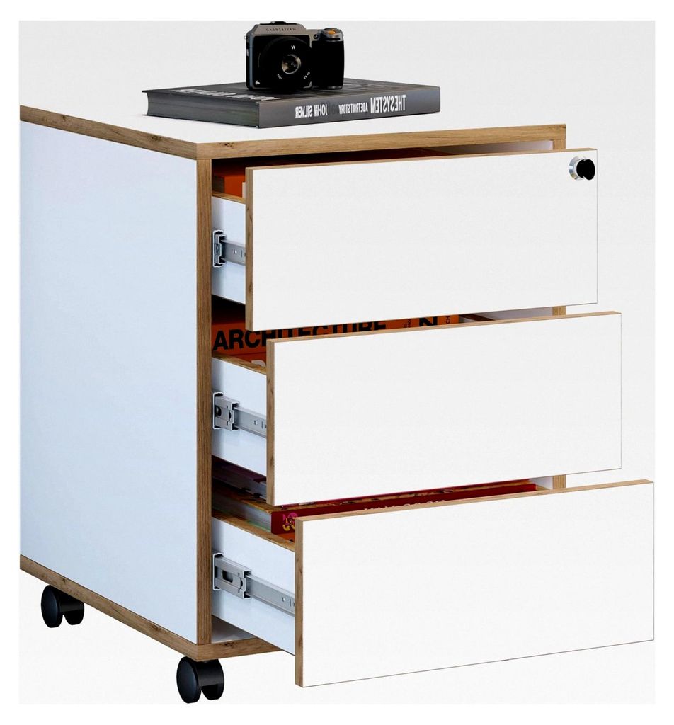 Rollcontainer | Beistellcontainer mit drei Schubladen | Maße ca. H. 50 x B. 39 x T. 45 cm | Bürocontainer abschließbar