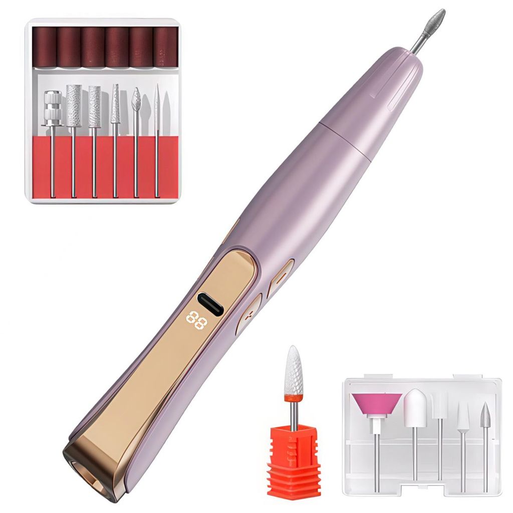 Elektrischer Nagelschleifer, 3-stufig einstellbar, mit LCD-Display, Type-C-Aufladung, 2-in-1 Maniküre-Werkzeugset
