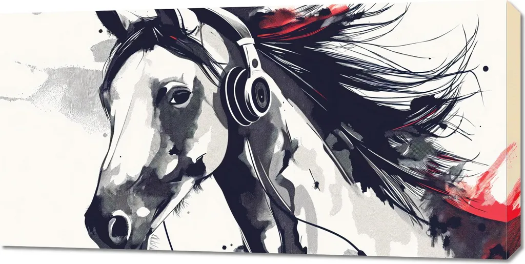 Toile Cheval au Casque 100x50 cm - Impression HD Design Original Noir