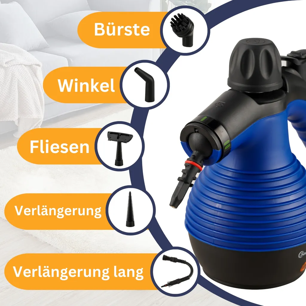 Pulitore a vapore portatile Sommertal SC350 - Pulitore a vapore portatile compatto per tutto: mobili imbottiti, piastrelle, pavimenti, ecc. - Pulitore a vapore con serbatoio da 350 ml, vapore a 110°C, pressione di 3 bar - 3
