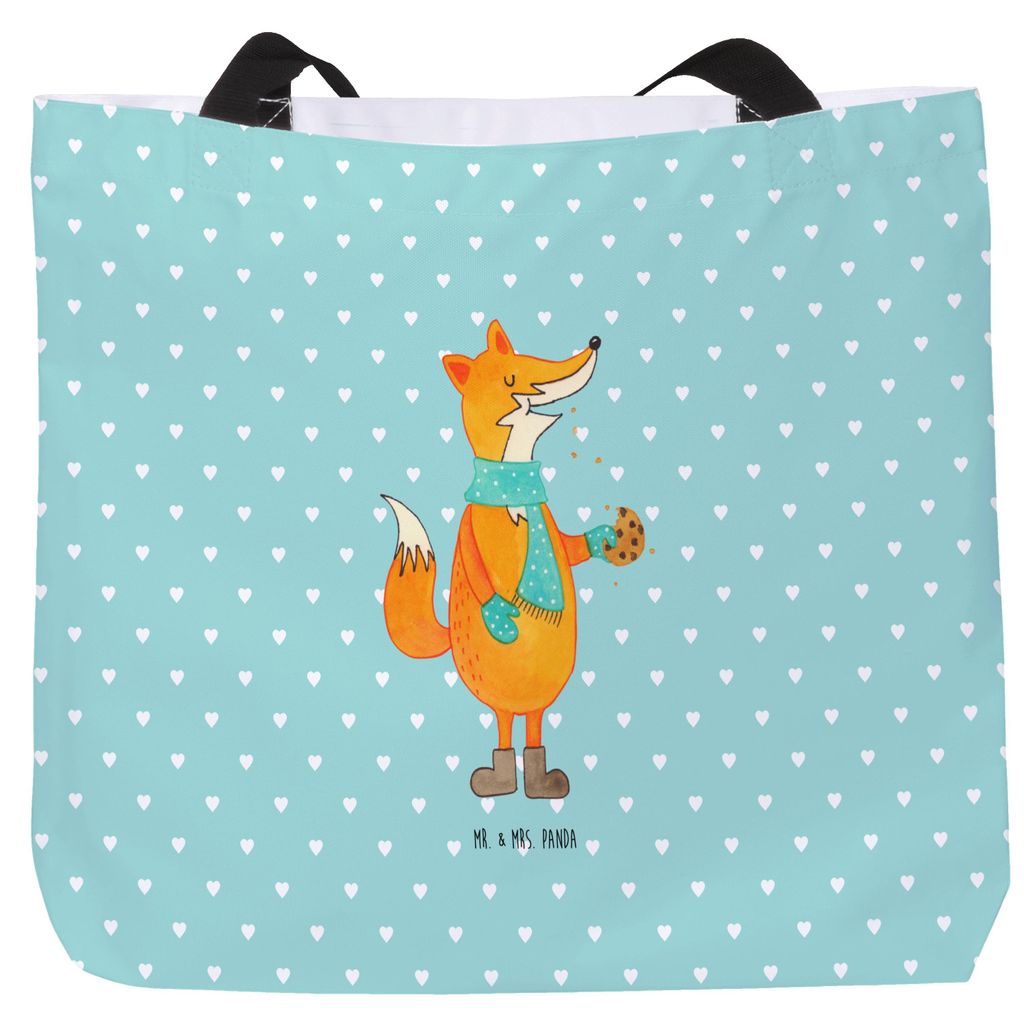 Mr. & Mrs. Panda Schultasche Fuchs Keks - Türkis Pastell - Geschenk, Reisetasche, Plätzchen, Tote Bag, Laptoptasche, Tasche, Winter, Weihnachtlic...