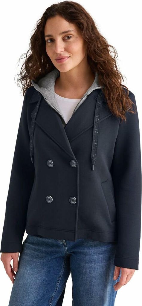 CECIL Sweatjacke 'Kurzer Scuba-Trenchcoat', B212459, universal blue, Gr. L