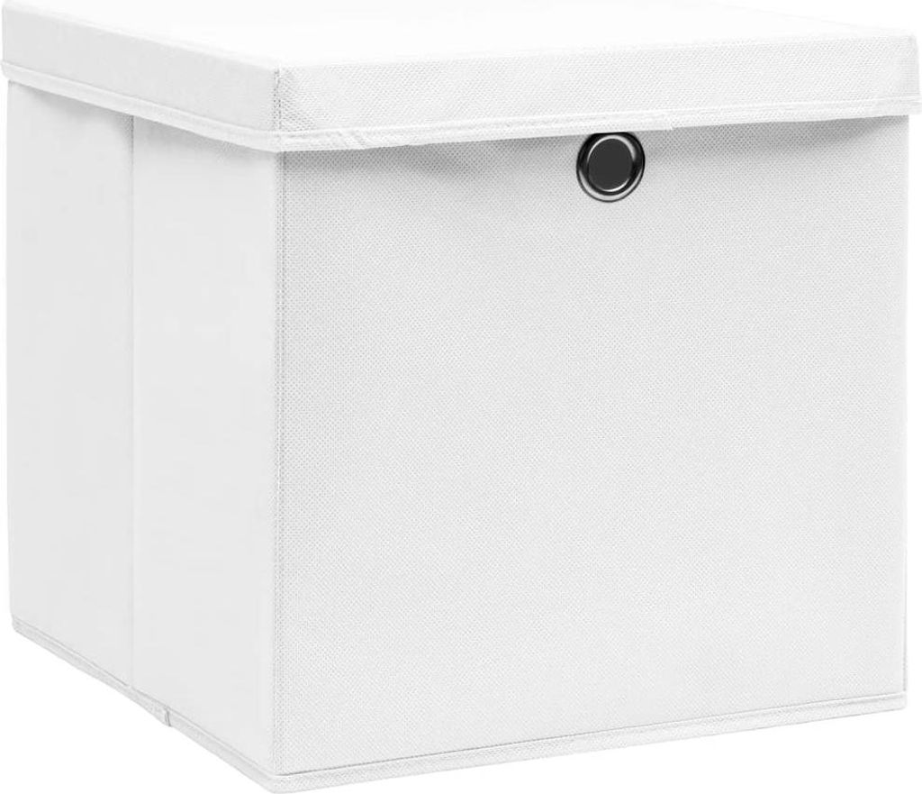 vidaXL Úložné boxy s vekom 4 ks 28x28x28 cm biele Obrázok produktu 