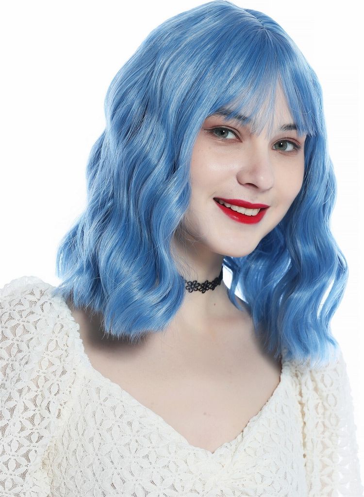 WIG ME UP Perücke Pony schulterlang gewellt Blau Weißgraue Produktbild 