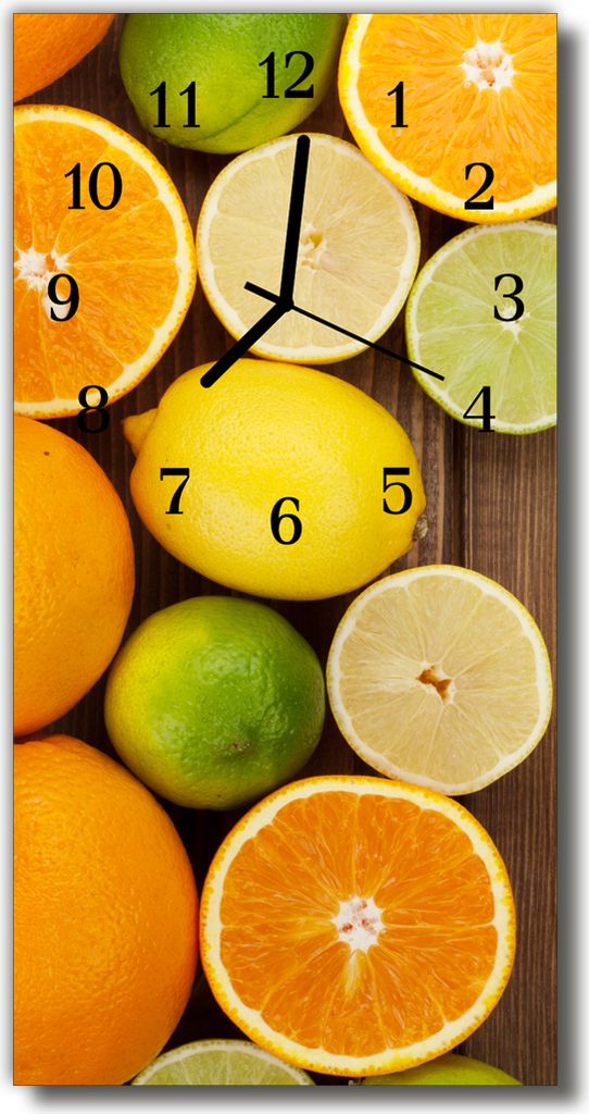 Tulup Glasuhr Wanduhr Küchenuhr Echt-Glas 30x60 Obst Orange