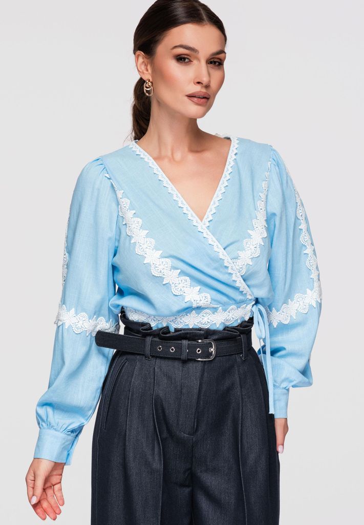 LARICA Wickelbluse Kurz Slim Fit mit Schnürung OW-TS-E0033 blue S