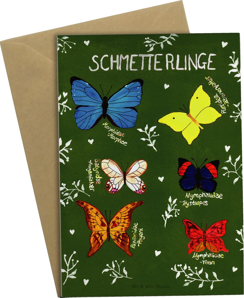 Mr. & Mrs. Panda Klappkarte Schmetterlinge - Geschenk, Blumen Motiv, Butterflies, osterkarte, Schmetterling, weihnachtskarten, Beileidskarte, babyk...