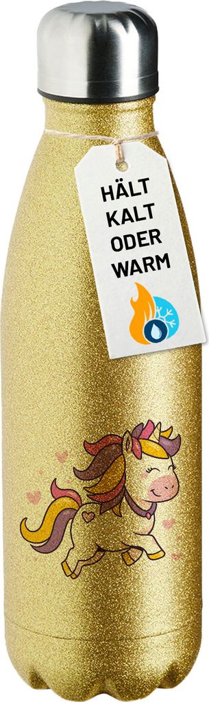 Huuraa Trinkflasche Einhorn Comic 500ml Gold Edelstahl Wasserflasche Trinkflasche Geschenkidee