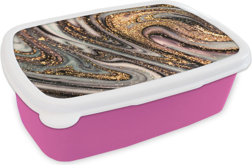 KitchenYeah Lunchbox Brotzeit Brotdose 17x11 cm Marmoroptik - Gold - Glitter - Luxus - Marmor - Weiß Kinder Brotzeitdose - Lunchpaket - Brotkast...