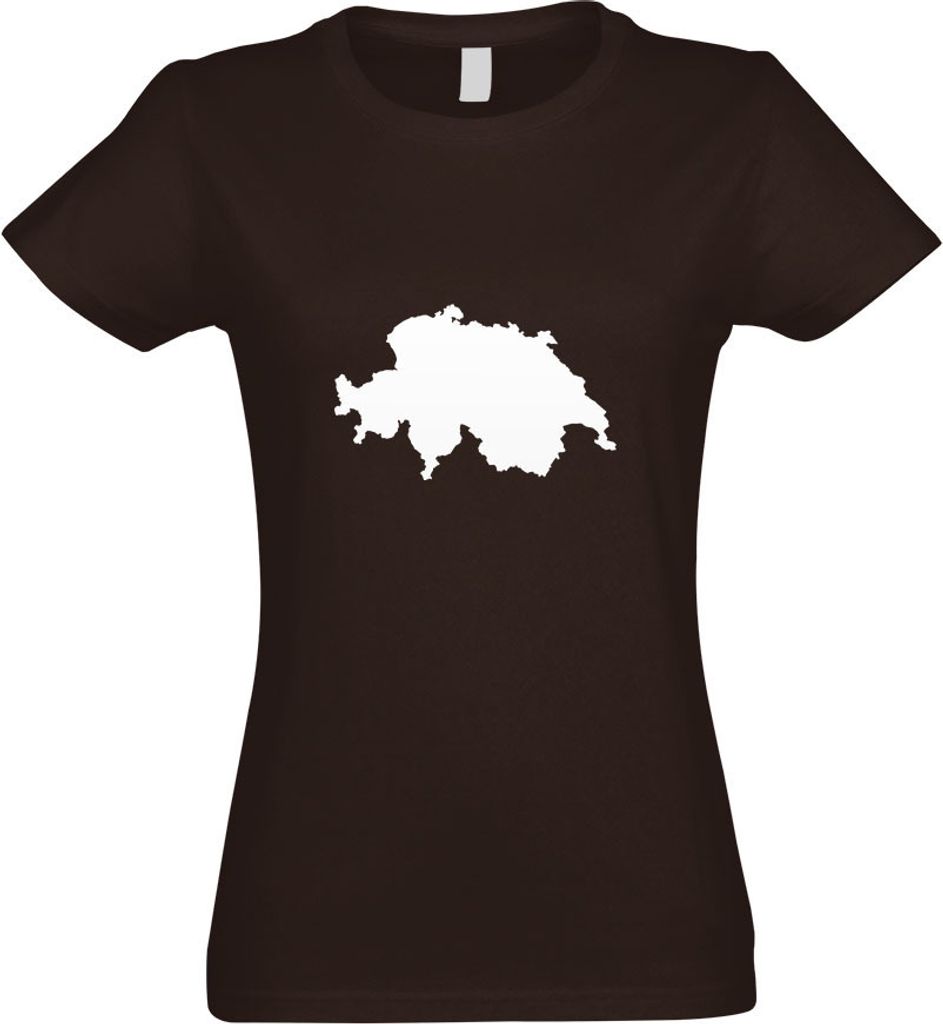 Kiwistar - T-Shirt tailliert - Damen - Chocolate - Schweiz Umriss Kontur - mit Motiv Bedruckt - Funshirt Design - Sport - Freizeit - Damen - XXL