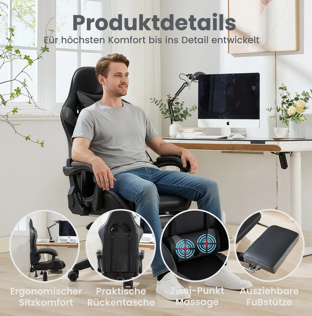 Fauteuil de bureau ergonomique massant - Siège de direction réglable