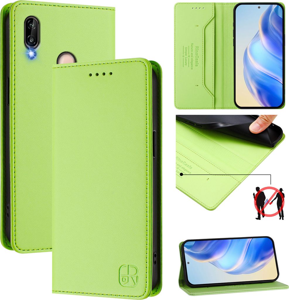 Lederhülle für Huawei P20 Lite Hülle Flip Brieftasche Kartenfächern Ständer Schutzhülle Grün