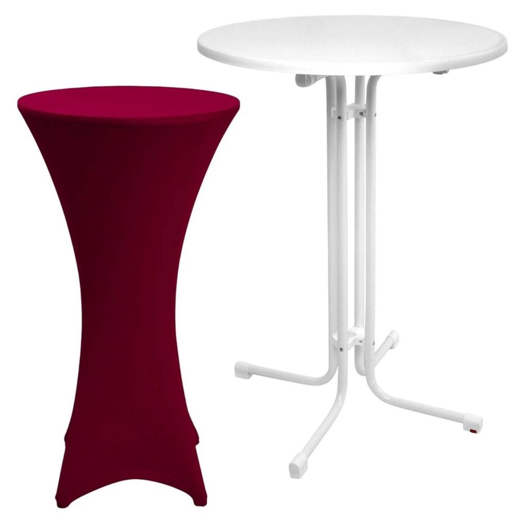 Beautissu Outdoor Stehtisch Sylt, klappbar, Ø80cm, Bordeaux, mit Husse