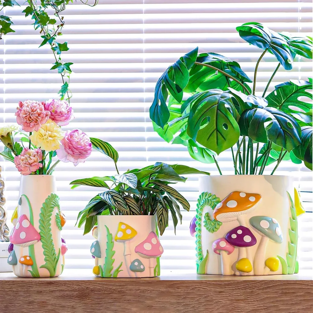 Vase champignon multicolore 20 cm - Décoration arc-en-ciel funky salon