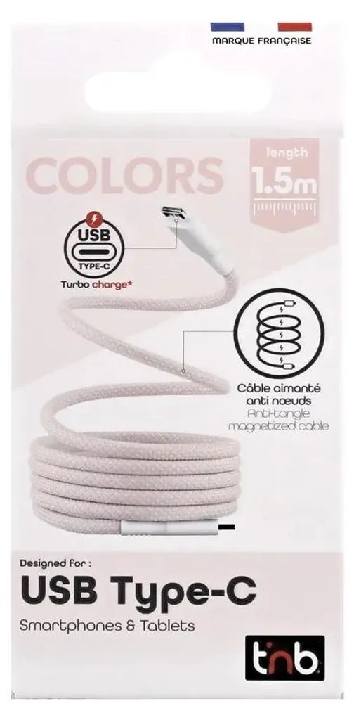 Câble USB-C T'nB 1,5m Rose et Blanc Idéal pour Recharge Tablette et PC - 4