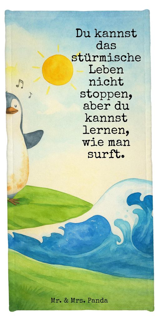 Mr. & Mrs. Panda Handtuch Pinguin Surfer Design - Eisblau - Geschenk, sporthandtuch, Reisehandtuch, Portugal, Optimistisch, Wellen Reiten, Surfen, ...