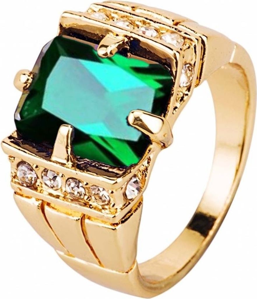 r Herren-Fingerring mit quadratischem Zirkonia und Strasssteinen, Hochzeit, Schmuck, Geschenk-Grün,US 14