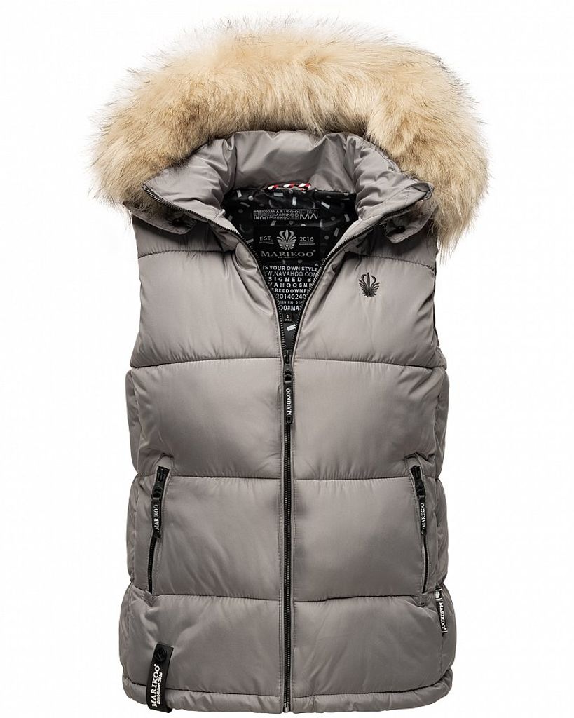 MARIKOO Damen Weste Damenjacke Windbreaker Steppweste Outdoor Eisflöckchen Grau Gr. 34 - XS