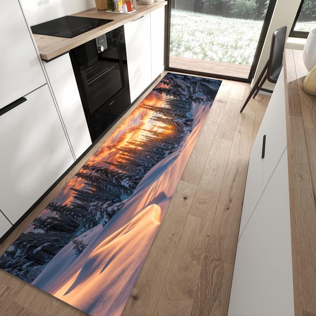 Küchenteppich 80x300cm rutschfest & abwischbar PVC Läufer - Winterlandschaft Sonne