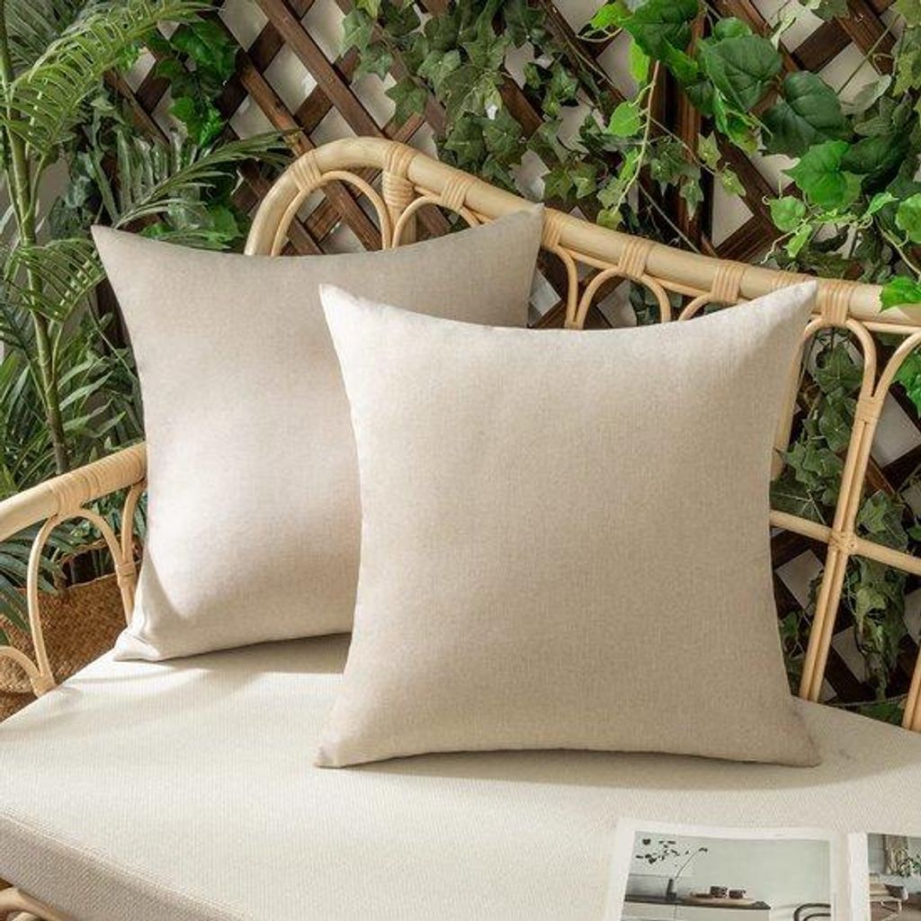 Unyqoos Wasserbeständige Kissenhüllen für Innen- und Außenbereiche, Set 2 Stück, 45 x 45 cm, Beige