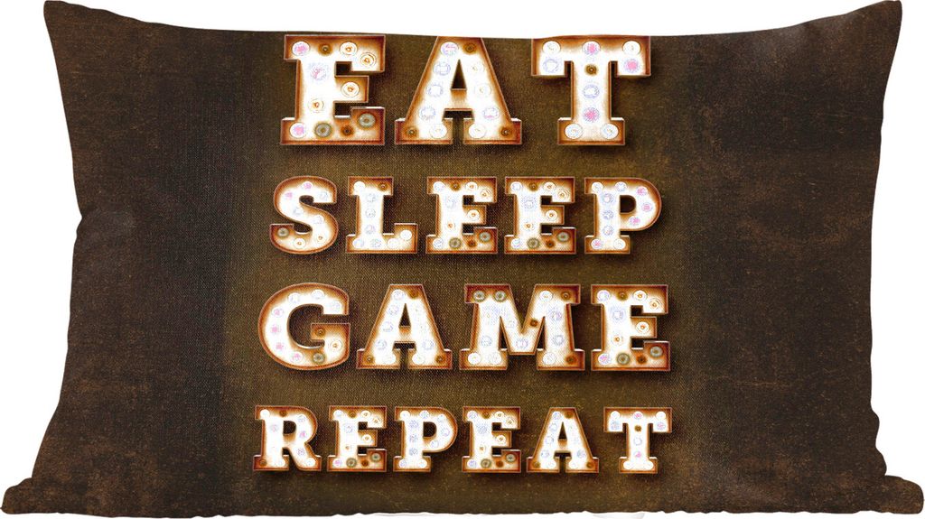MuchoWow Zierkissen Sofakissen Wohnzimmer Dekokissen 50x30 cm Spiele - Spiele - Zitate - Sprichwörter - Eat sleep game repeat - Wohnzimmerdekora...