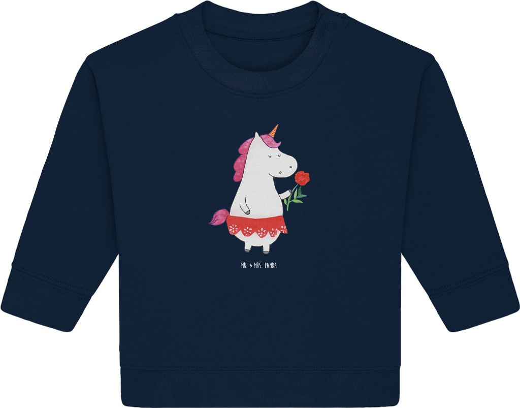 Mr. & Mrs. Panda Organic Baby Pullover Einhorn Dame 6. - 12. Monat - French Navy - Geschenk, Frau, Trennung, Bullover, Bachelor, Freundin, Unicorn