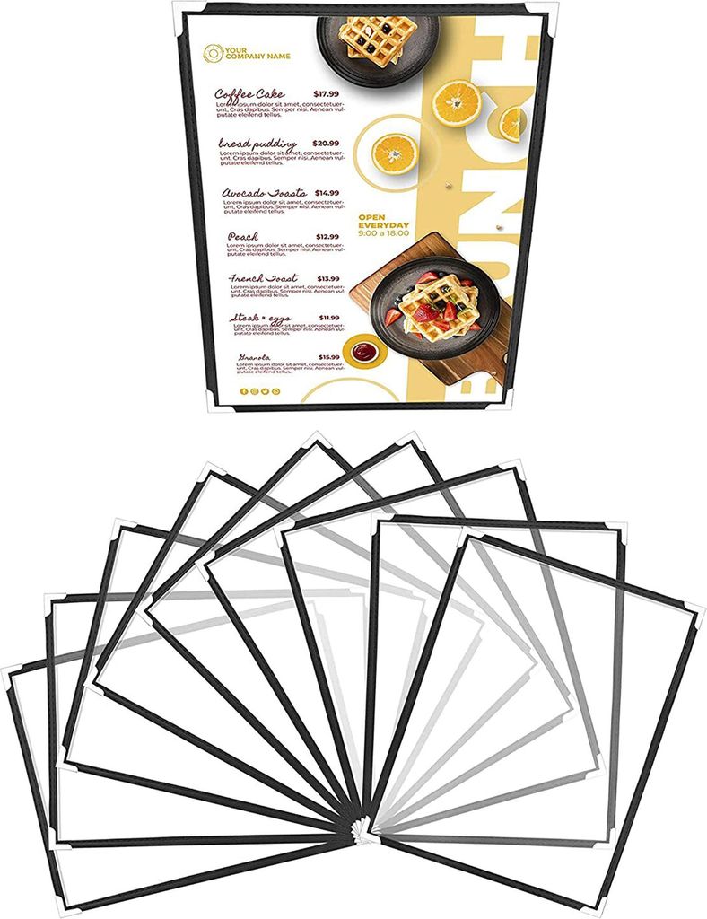 Belle Vous Doppelt Faltbare A5 Menükartenhalter (10 Stk) - Speisekartenmappe - Einzelseite Doppelansicht - Schwarz Speisekarten Faltmappe mit