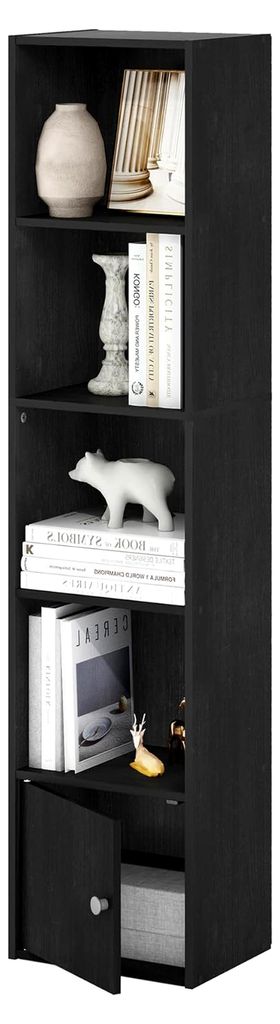 Bücherregal mit 5 Etagen und 1 Tür, Schwarzes Holz Produktbild 