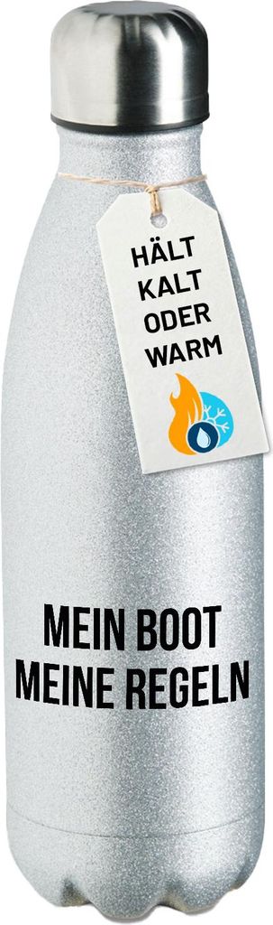 Huuraa Trinkflasche Mein Boot meine Regeln Segeln 500ml Silver Edelstahl Wasserflasche Trinkflasche Geschenkidee