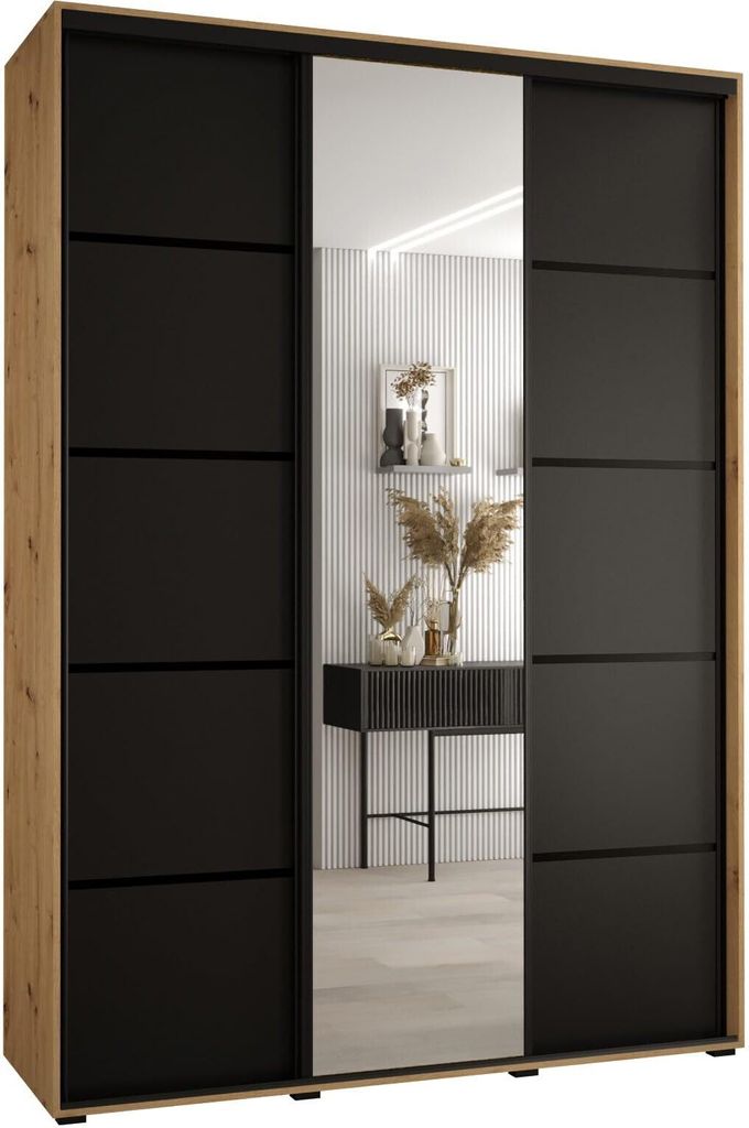 MEBLE KRYSPOL Davos 5 Schrank, drei Türen - 235,2x180x45 cm - Artisan Schwarz Schwarz