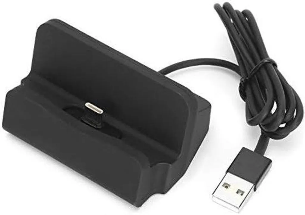 Dock USB-C anti-encombrement - Chargeur de bureau noir fixe et synchronisé