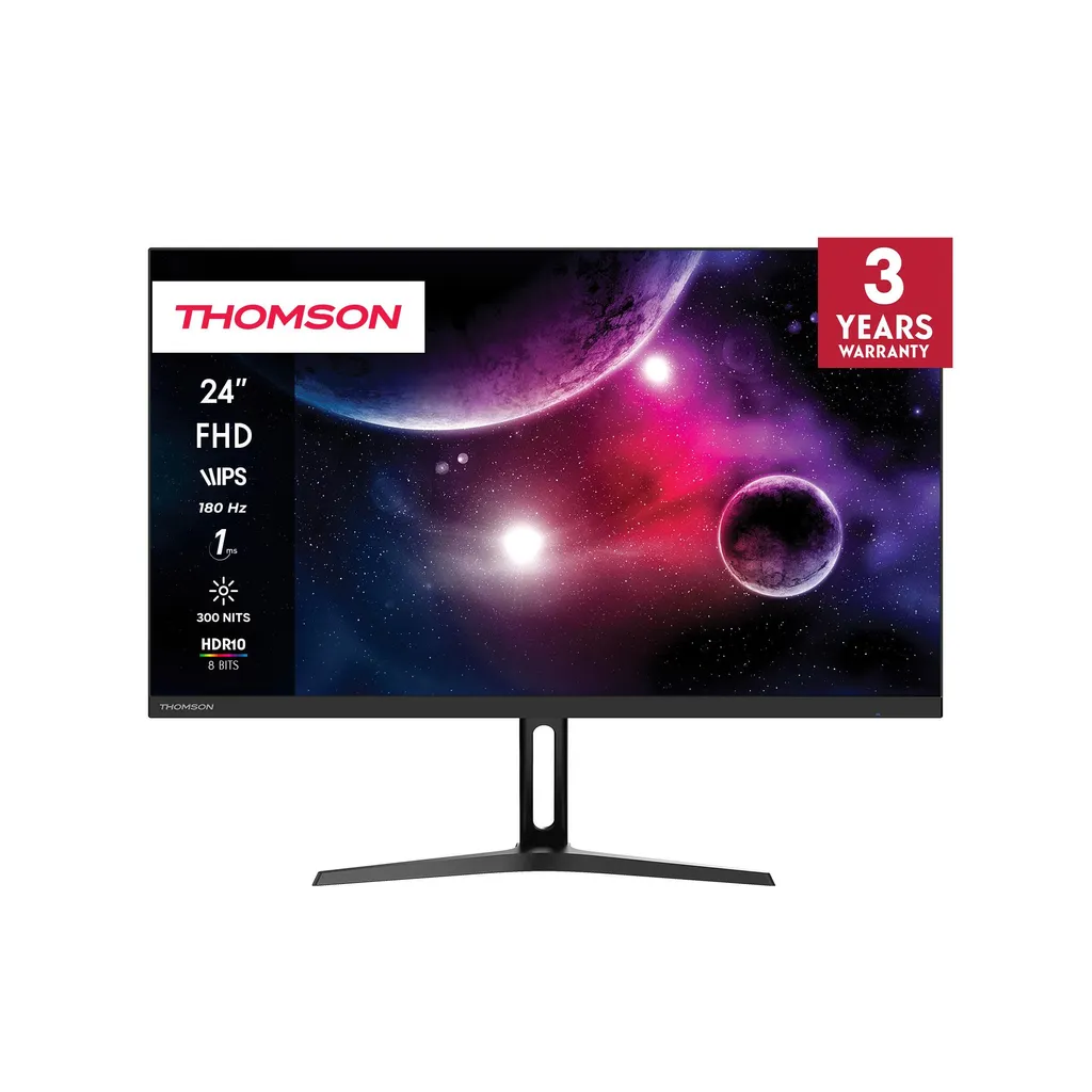 Thomson 24 Zoll Full HD Gaming-Monitor, 180 Hz IPS-Panel, 1 ms Reaktionszeit, Dual HDMI, Adaptive Sync, VESA-Halterung 75 x 75, Schwarz, M24FG2Y14