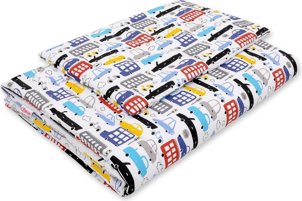 Bobono Kinderbettwäsche 135x100 cm - bunte Autos mit Füllung für sicheres und komfortables Schlafen