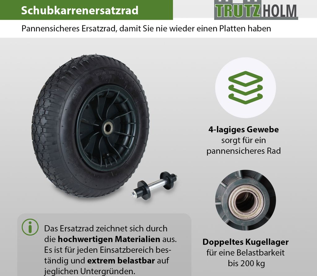 Schubkarrenrad 4.80 / 4.00-8 4PR Luftbereifung  Ersatzrad Produktbild 2