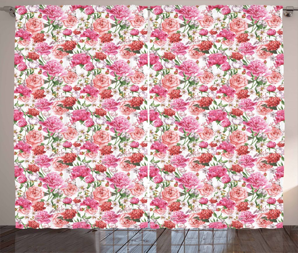 ABAKUHAUS Blumen Rustikaler Vorhang, Joyous Botanical Konzept, Wohnzimmer Universalband Gardinen mit Schlaufen und Haken, 280 x 245 cm, Mehrfarbig