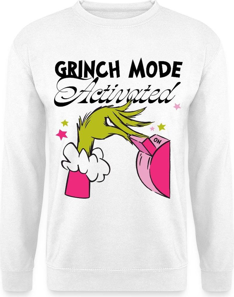 Spreadshirt Der Grinch Statement Grinch Mode Activated Uni Pullover, S, Weiß