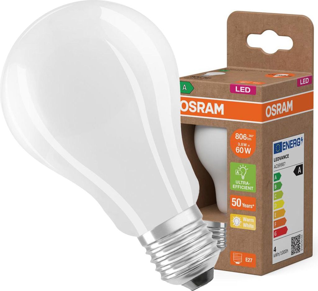 OSRAM LED CLASSIC nejvyšší třída účinnosti A 3,8W 827 matná Obrázek produktu 