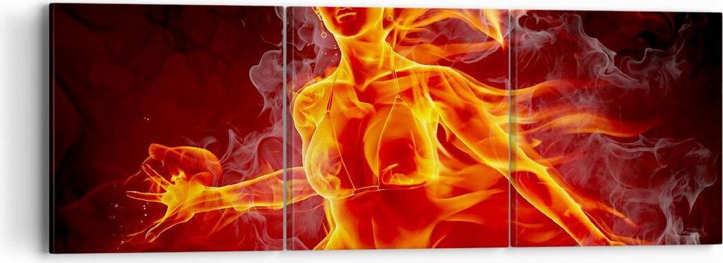 Bild auf Leinwand - Leinwandbild - Frau Flammen Illustration - 90x30cm - Wand Bild - Wanddeko - Leinwanddruck - Bilder - Kunstdruck - Wanddekoratio...
